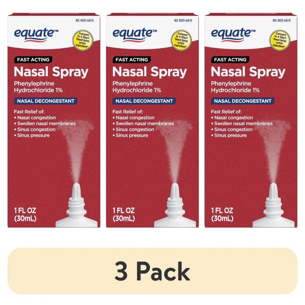 3 Pack Equate Nasal Four Nasal Spray 1% Phenylephrine HCl 1oz Fast Relief